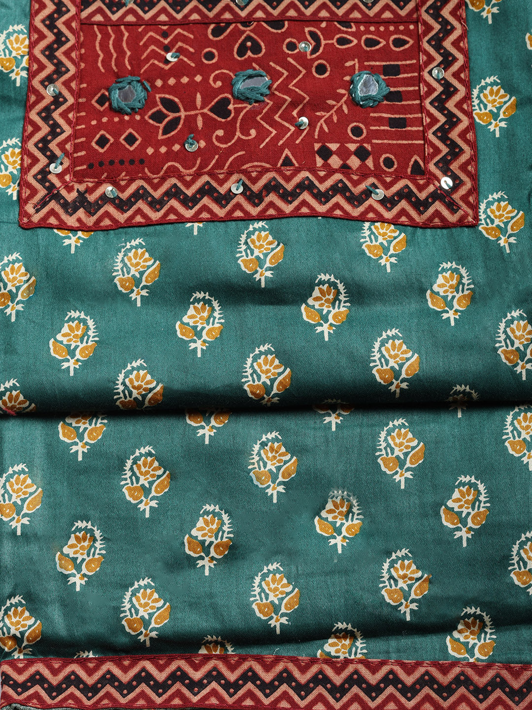 Printed Cotton Blend Unstitched Suit With Pant &amp; Dupatta