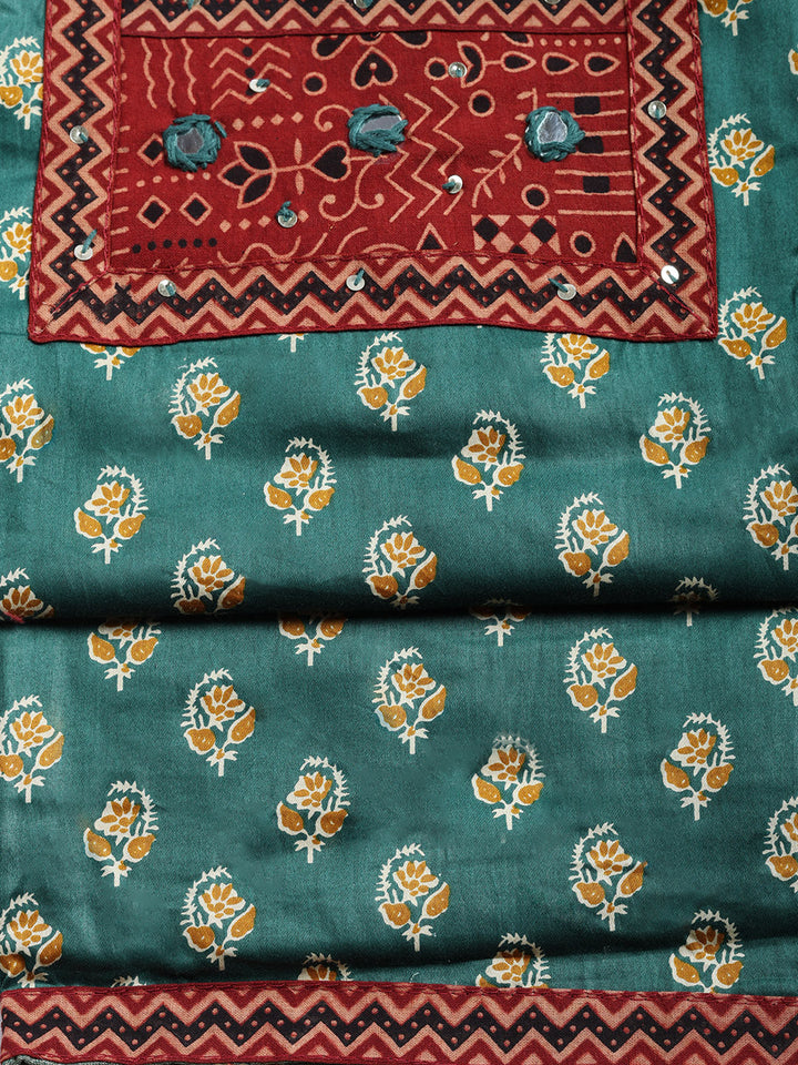 Printed Cotton Blend Unstitched Suit With Pant &amp; Dupatta