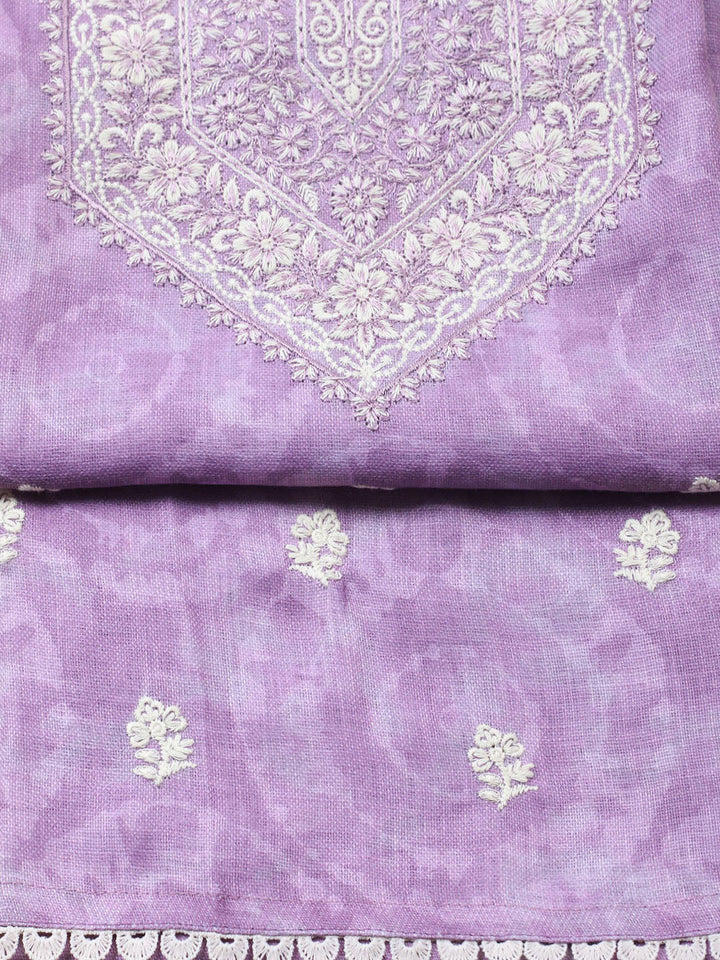 Embroidered Linen Blend Unstitched Suit With Pant Dupatta