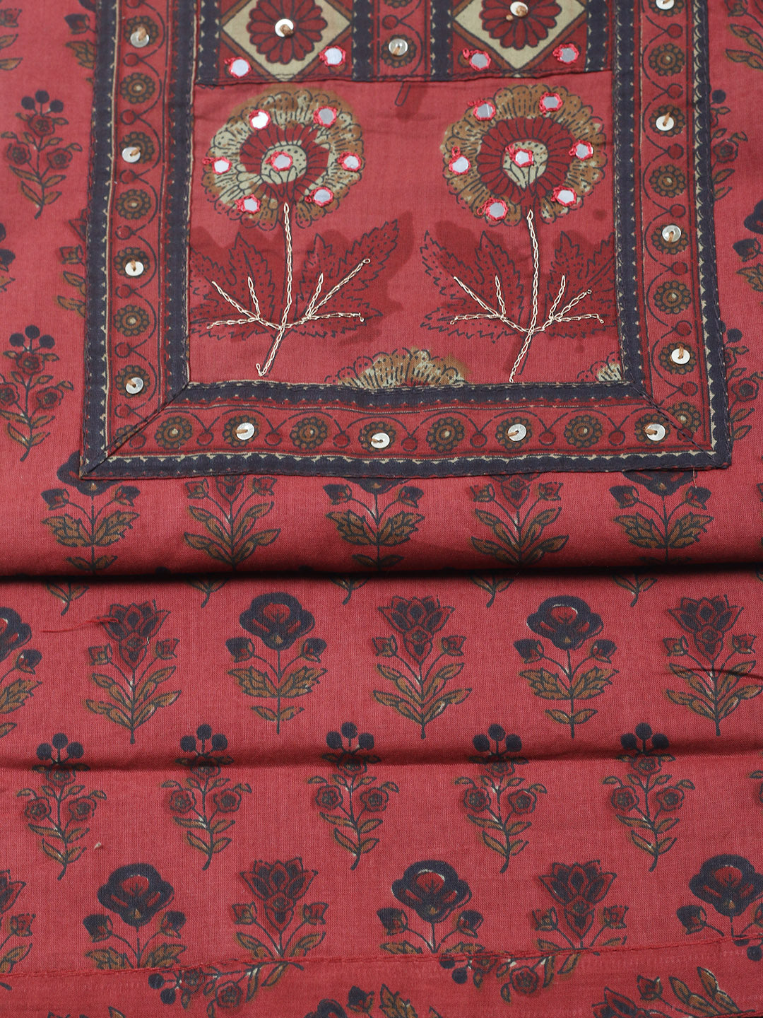 Printed Cotton Blend Unstitched Suit With Pant &amp; Dupatta