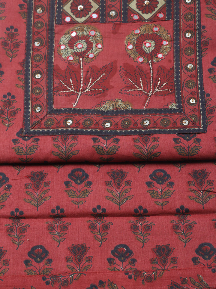 Printed Cotton Blend Unstitched Suit With Pant &amp; Dupatta