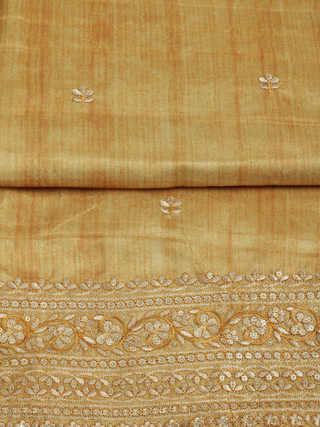 Embroidered Chanderi Unstitched Suit With Pant &amp; Dupatta