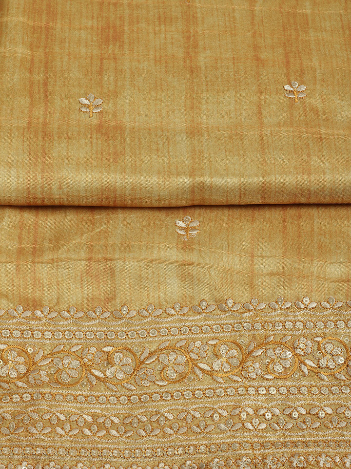 Embroidered Chanderi Unstitched Suit With Pant &amp; Dupatta