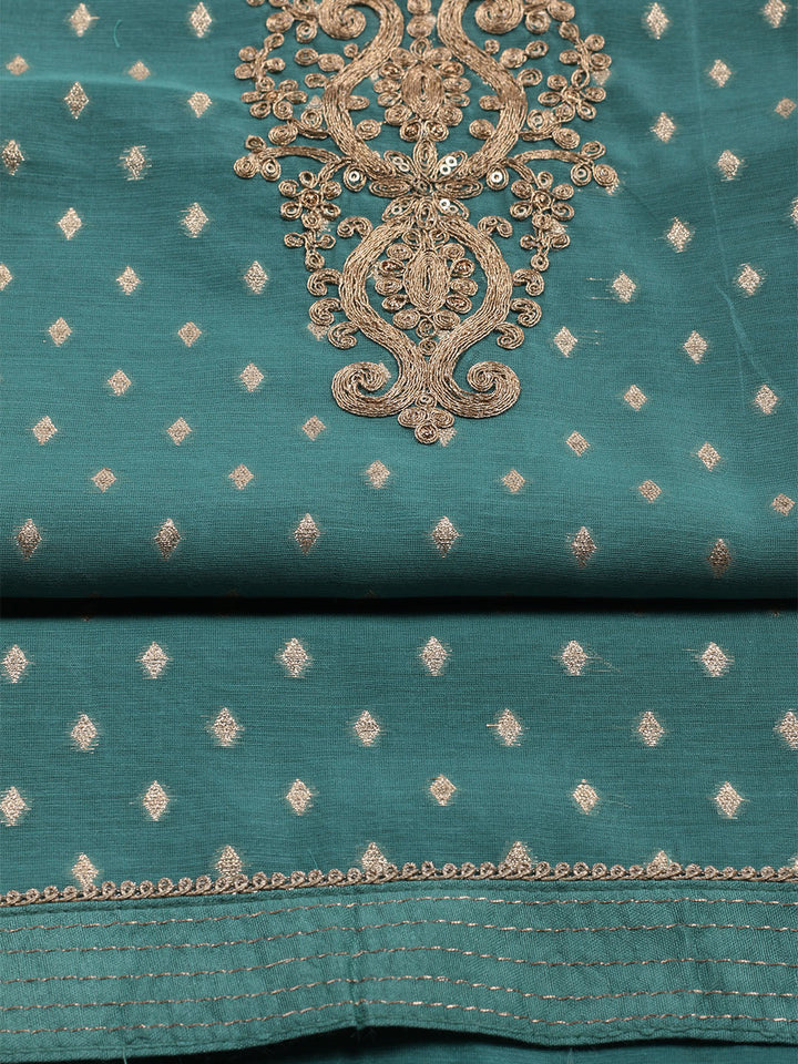 Neck Embroidered Chanderi Unstitched Suit With Dupatta