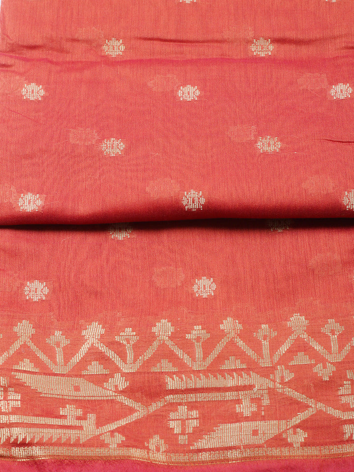 Printed Chanderi Unstitched Suit With Pant &amp; Dupatta