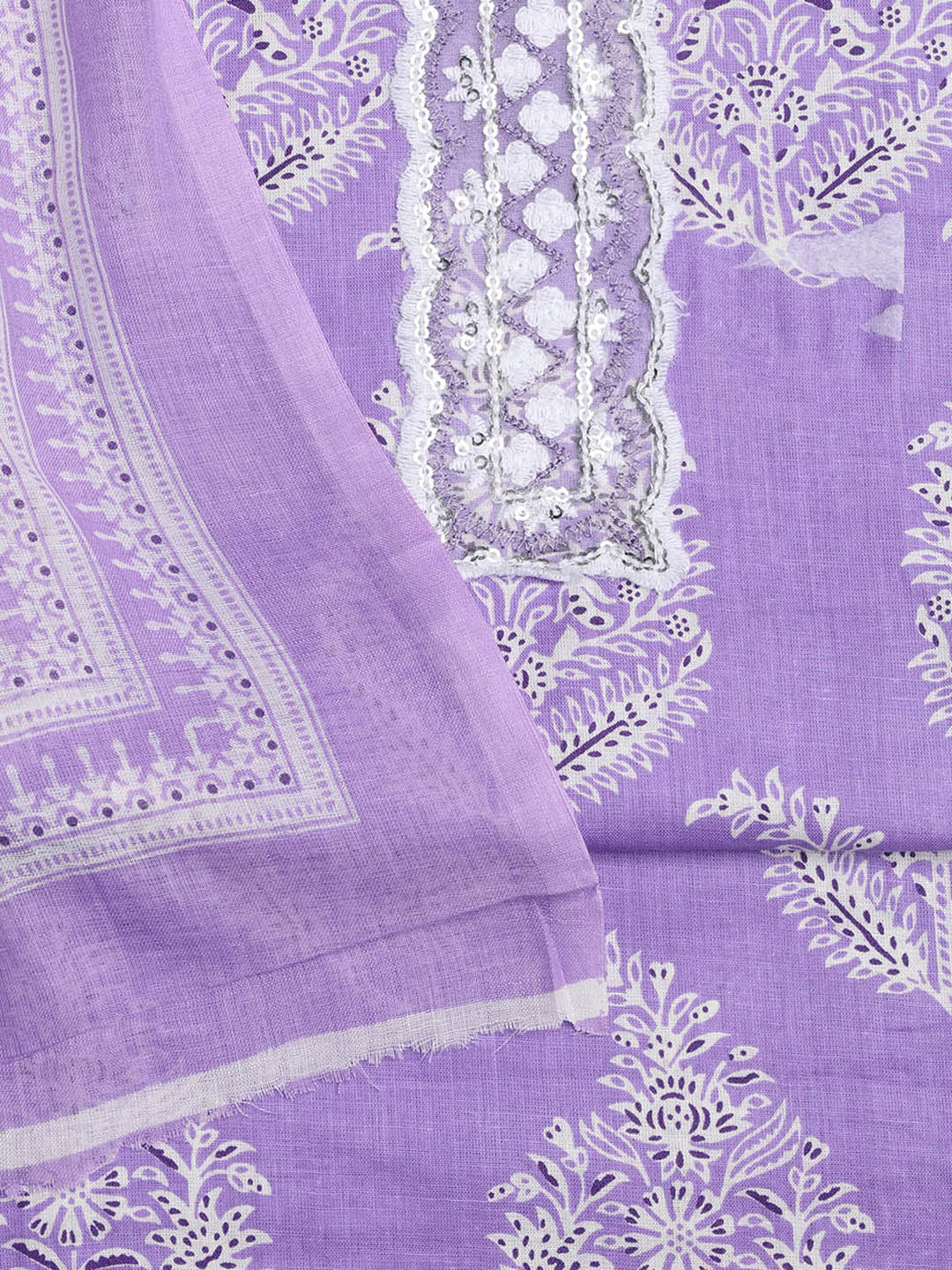 Printed Cotton Blend Unstitched Suit With Dupatta