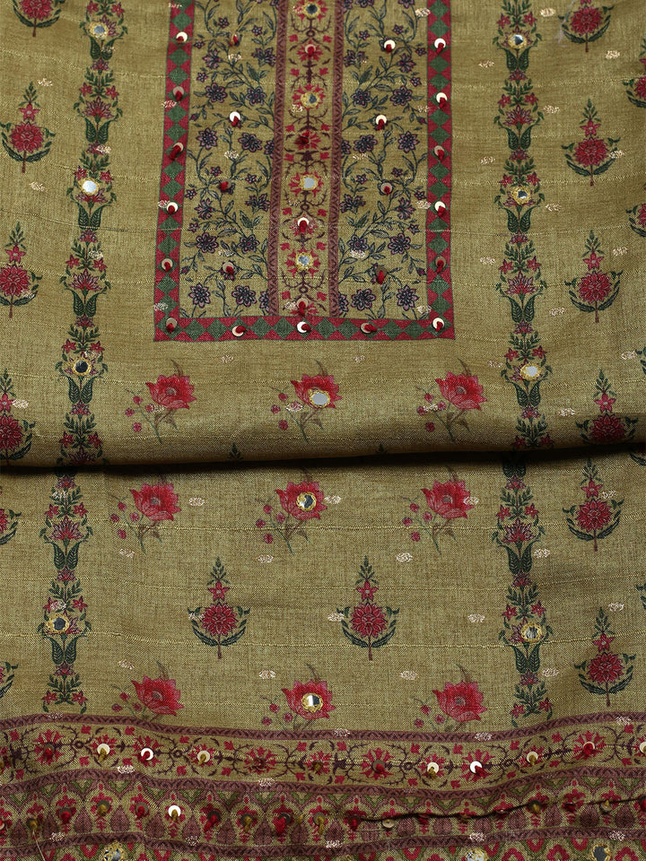 Embroidered Tussar Unstitched Suit With Dupatta