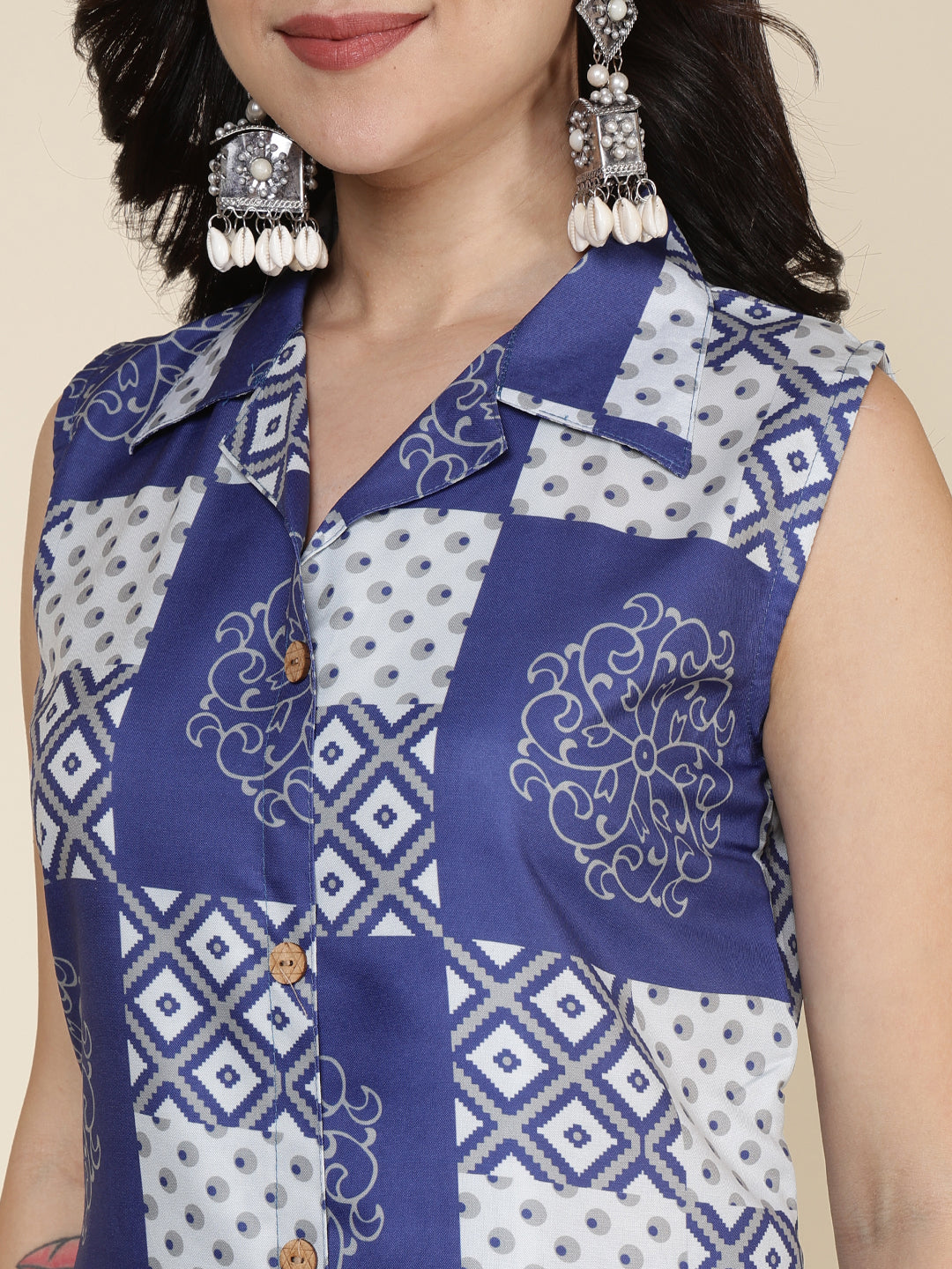 Printed Cotton Blend Kurta With Pants