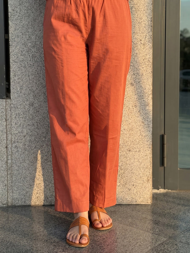 Rust Printed Cotton Blend Kurta With Pant &amp; Dupatta