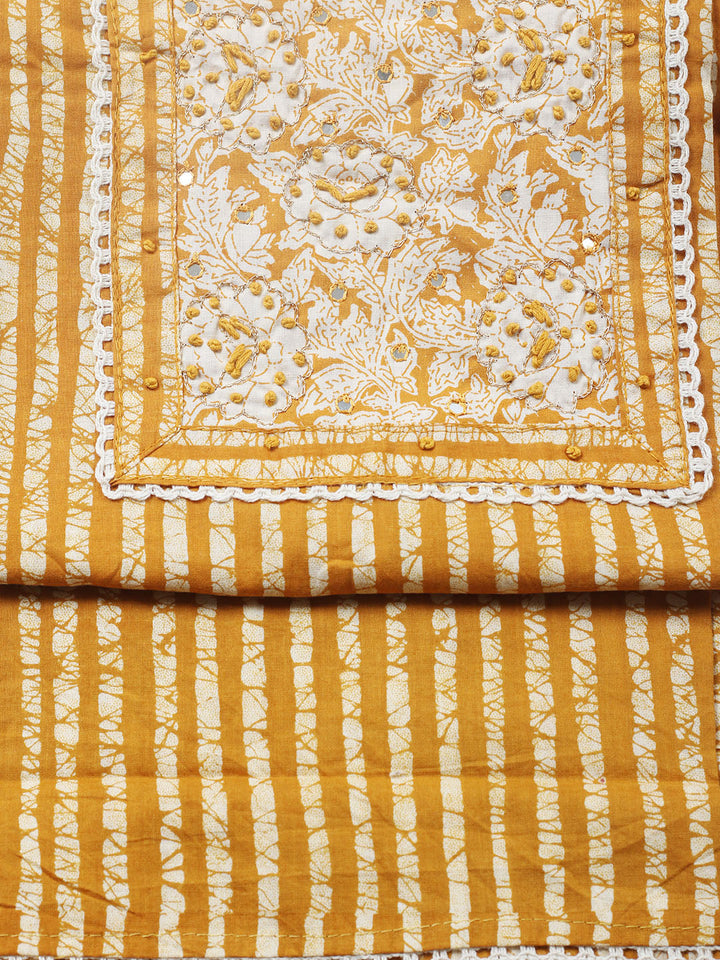 Embroidered Cotton Blend Unstitched Suit With Pant &amp; Dupatta