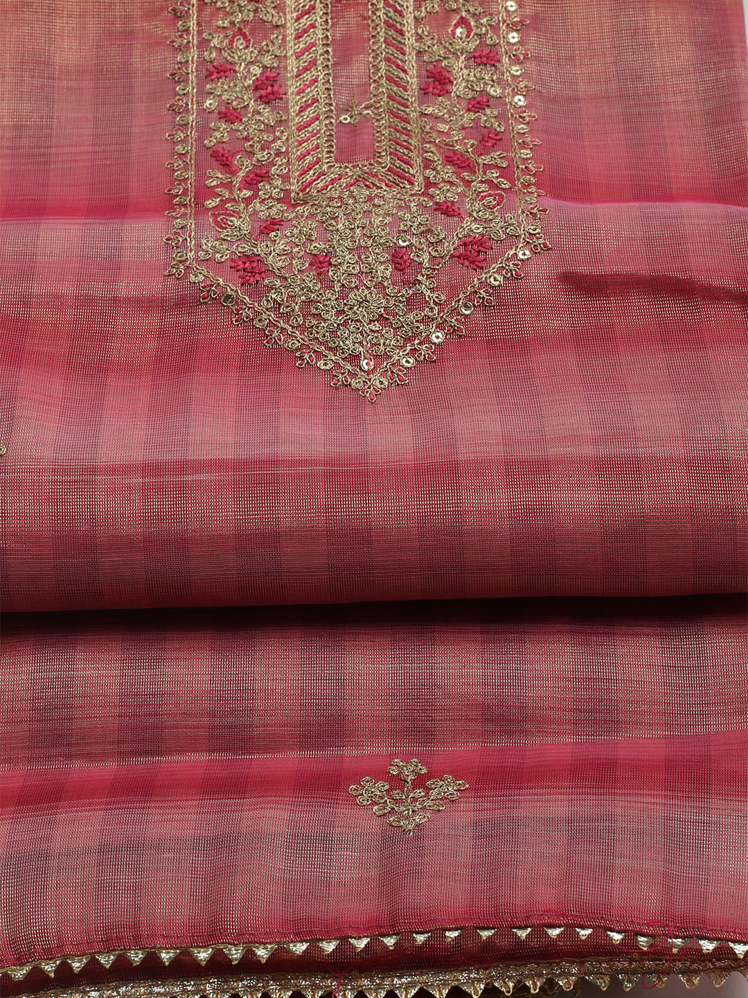 Embroidered Tissue Unstitched Kurta With Pant & Dupatta