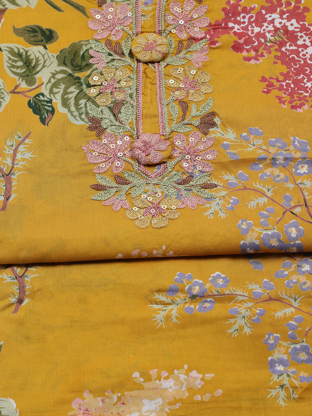 Embroidered Muslin Unstitched Suit With Pant &amp; Dupatta