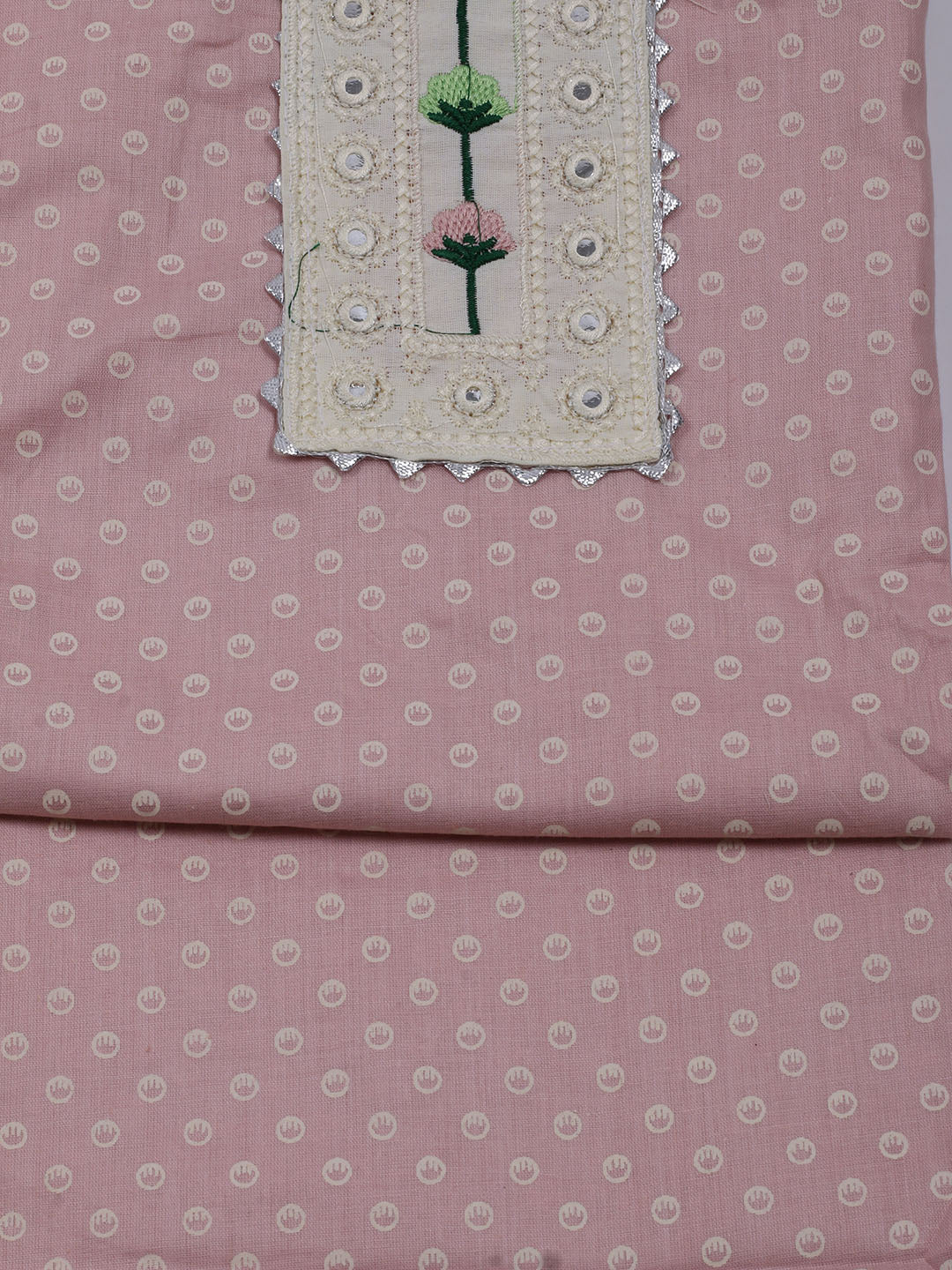 Neck Embroidered & Printed Cotton Blend Unstitched Suit With Dupatta