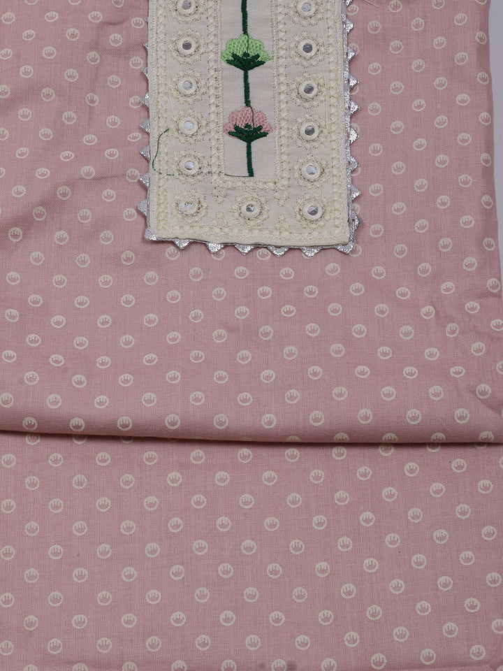 Neck Embroidered &amp; Printed Cotton Blend Unstitched Suit With Dupatta