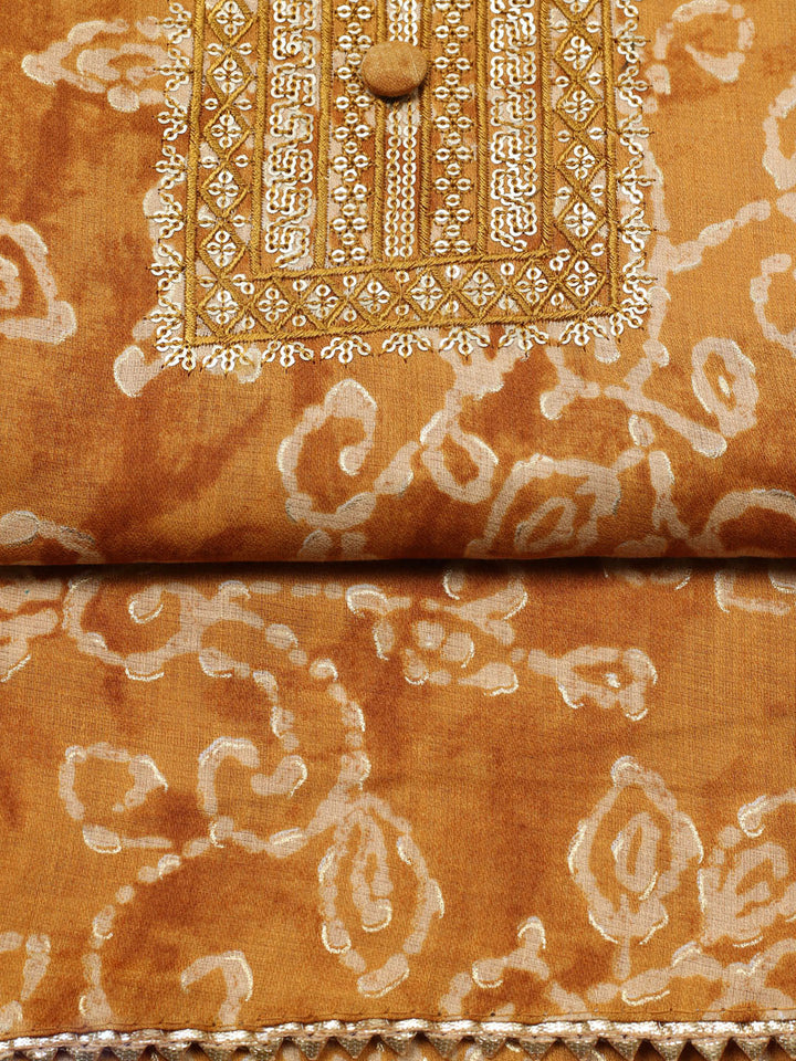 Embroidered Cotton Unstitched Suit With Pant &amp; Dupatta