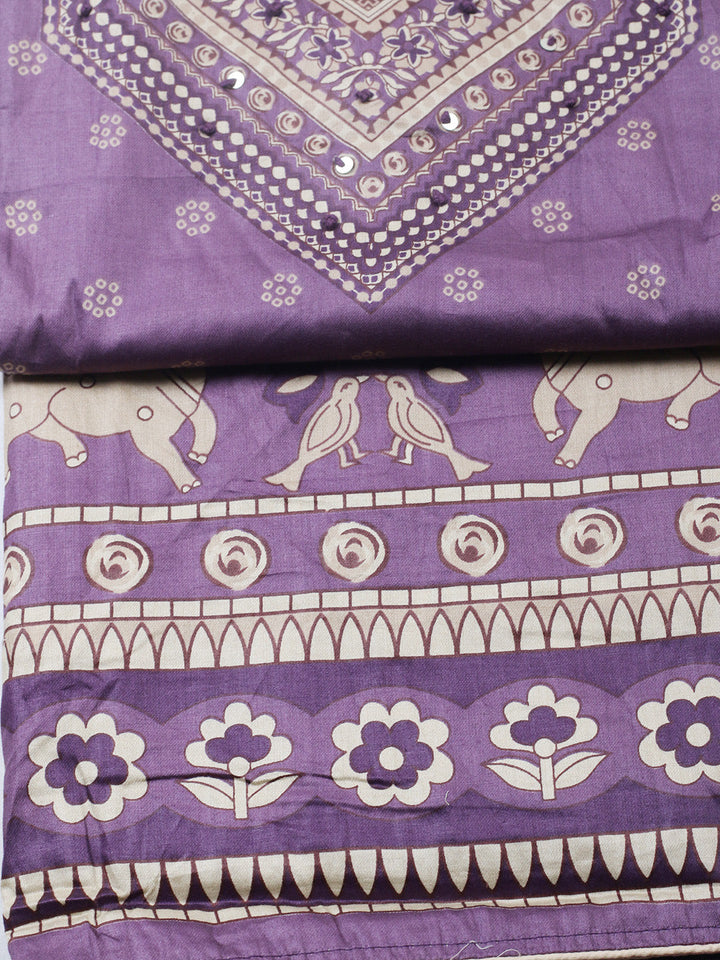 Printed Cotton Blend Unstitched Suit With Pant &amp; Dupatta