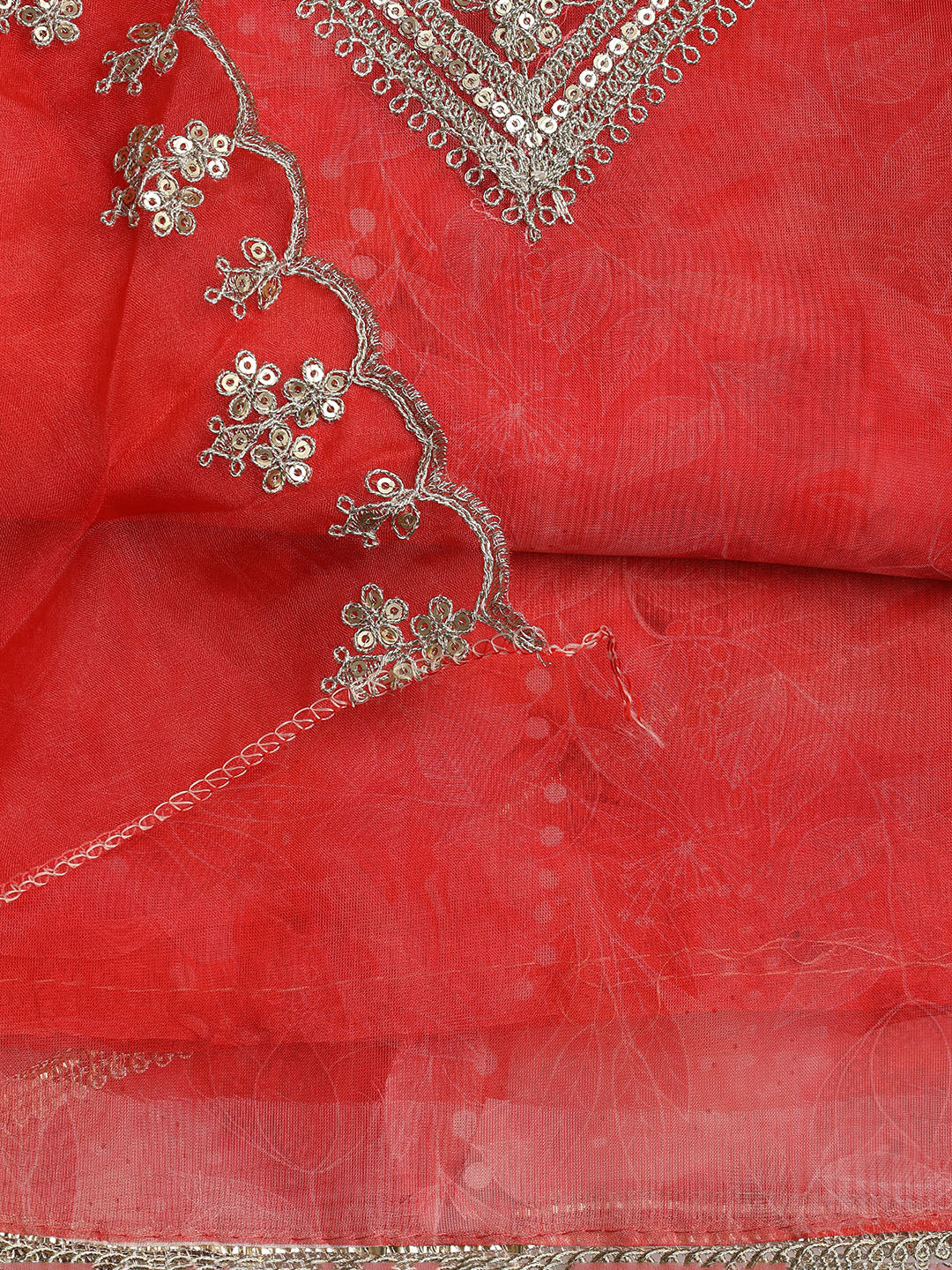Neck Embroidered Organza Unstitched Suit With Dupatta