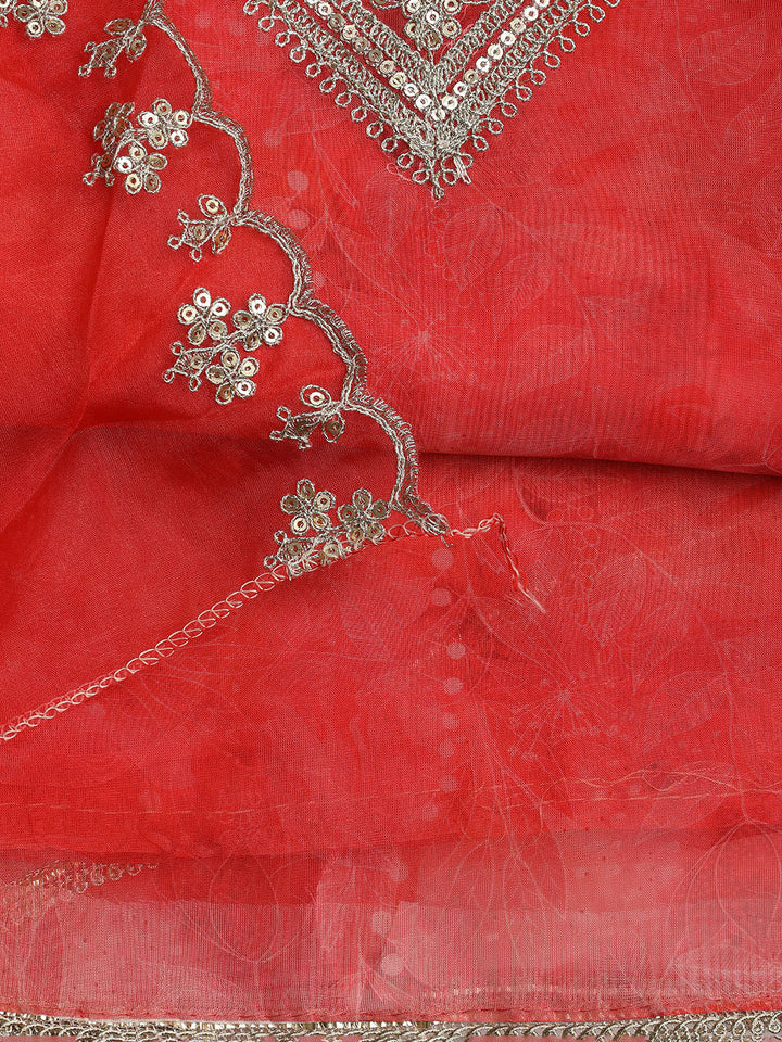 Neck Embroidered Organza Unstitched Suit With Dupatta
