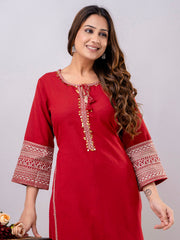 Neck Patti Cotton Kurta With Pants