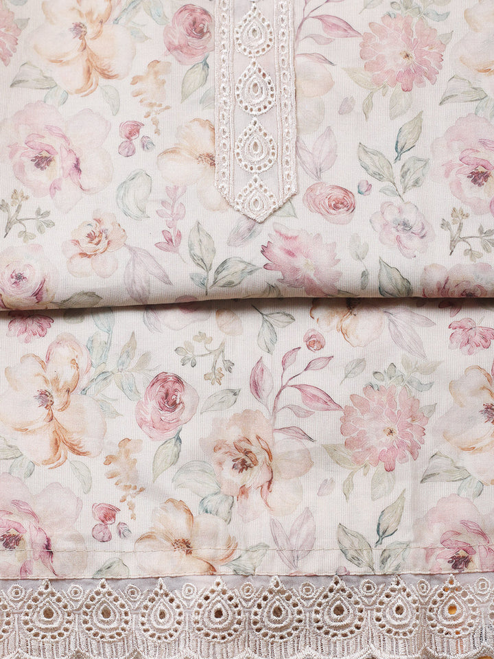 Embroidered Cotton Blend Unstitched Suit With Pant &amp; Dupatta