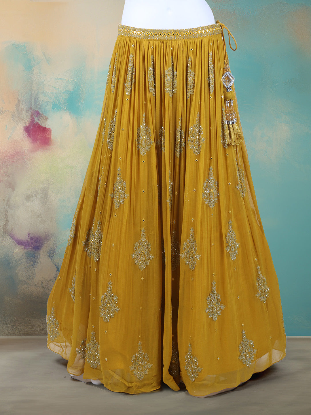 Resham Mirror Work Georgette Choli With Lehenga &amp; Dupatta