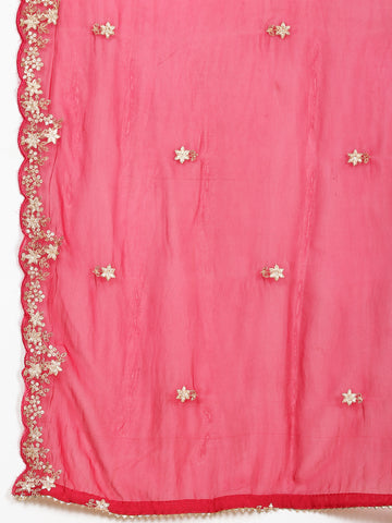 Neck Embroidered Chanderi Unstitched Suit Piece With Dupatta