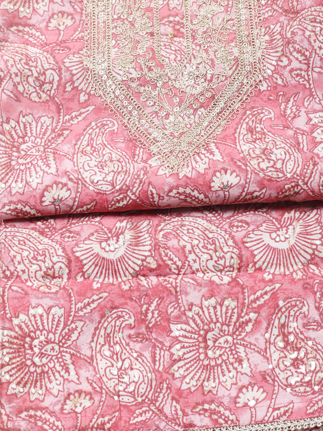 Printed Cotton Blend Unstitched Suit With Pant &amp; Dupatta