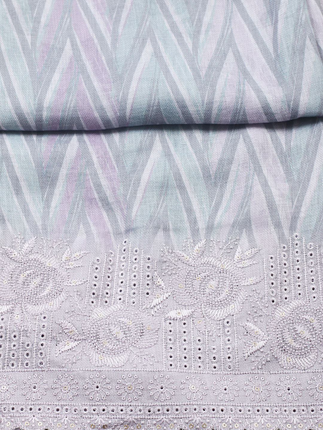 Embroidered Linen Blend Unstitched Suit With Pant &amp; Dupatta