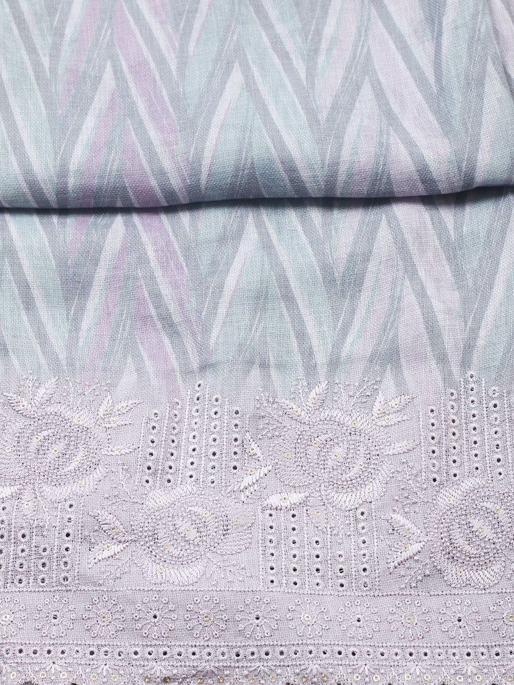 Embroidered Linen Blend Unstitched Suit With Pant &amp; Dupatta