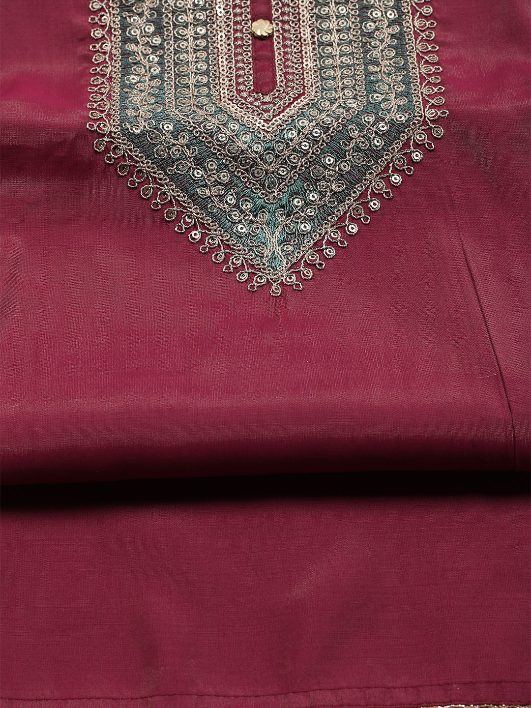 Neck Embroidered Chanderi Unstitched Suit With Dupatta