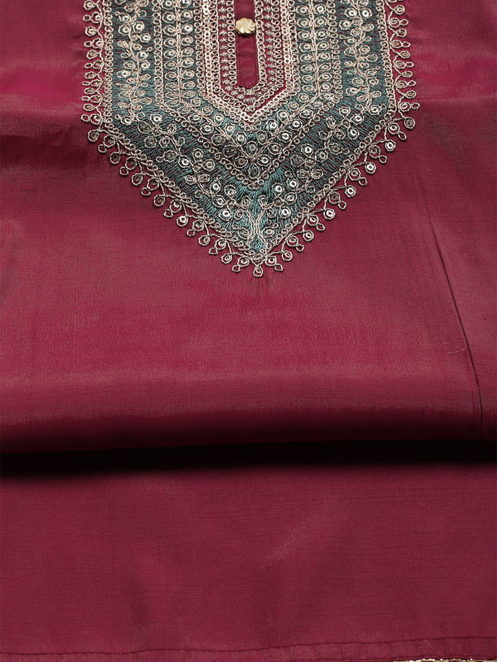 Neck Embroidered Chanderi Unstitched Suit With Dupatta