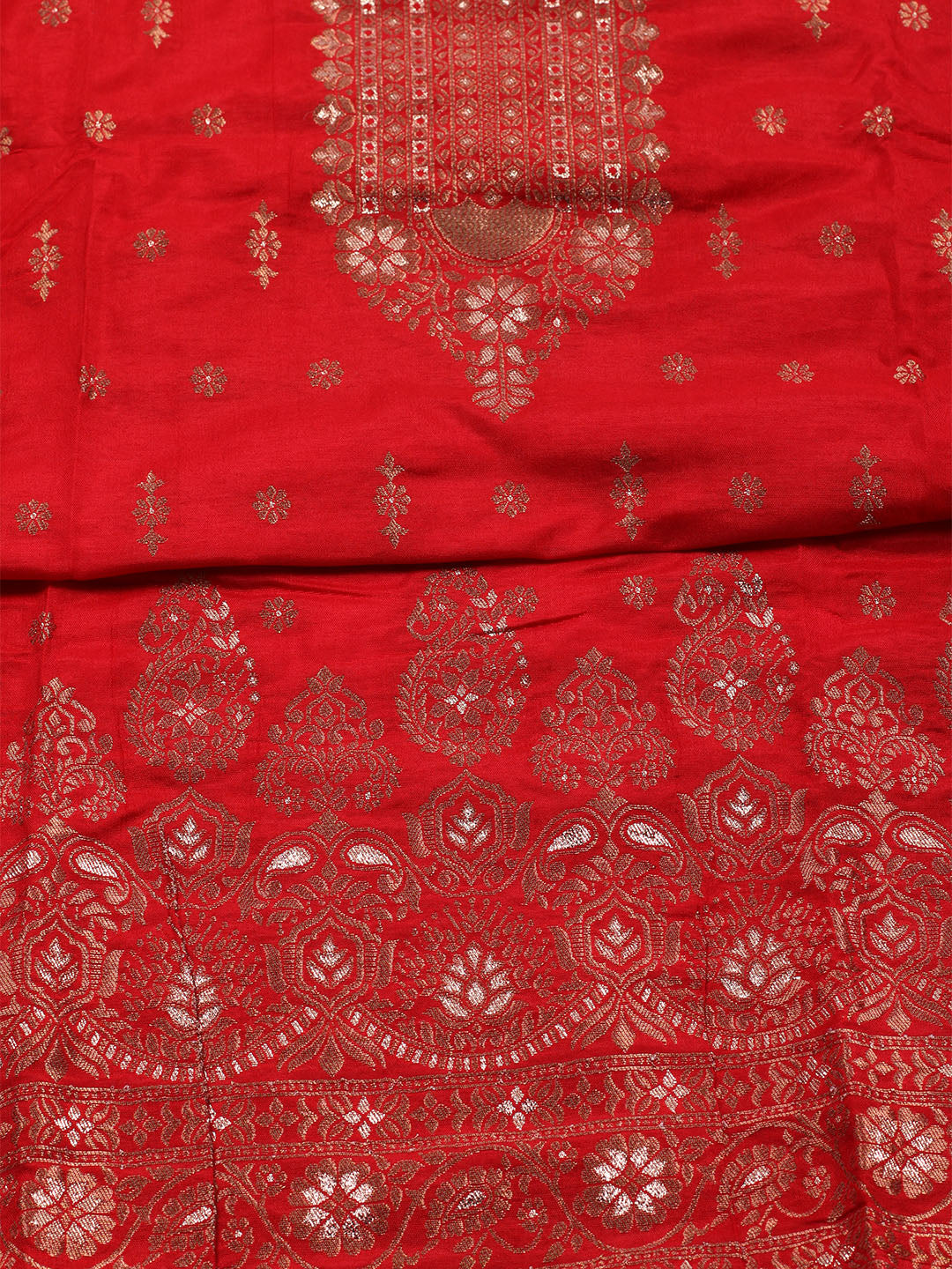 Neck Embroidered Chanderi Unstitched Suit With Dupatta