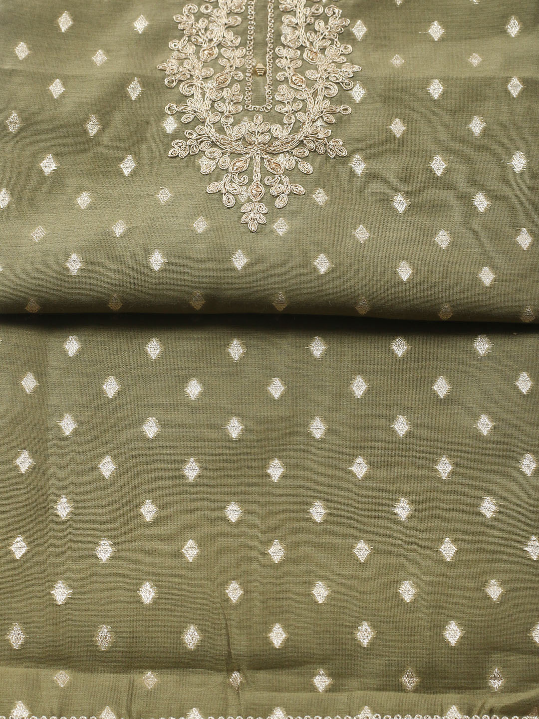 Embroidered Chanderi Unstitched Suit With Pant &amp; Dupatta