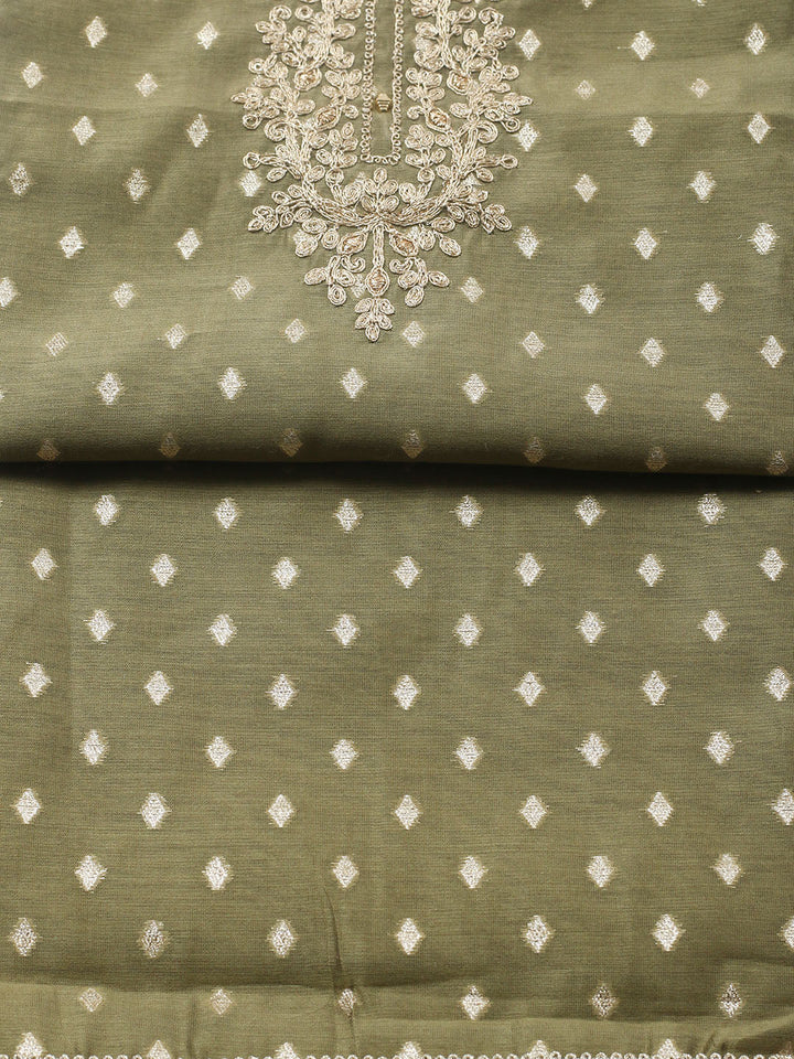 Embroidered Chanderi Unstitched Suit With Pant &amp; Dupatta