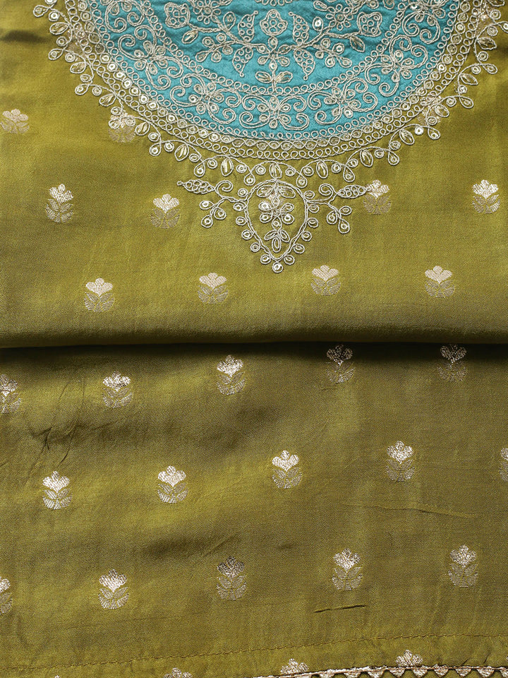 Embroidered Chanderi Unstitched Suit With Pant &amp; Dupatta