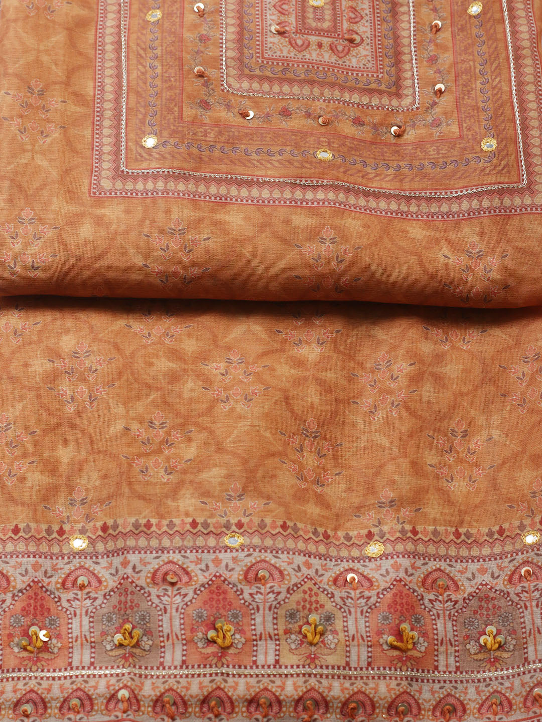 Embellished Chanderi Unstitched Suit With Pant &amp; Dupatta