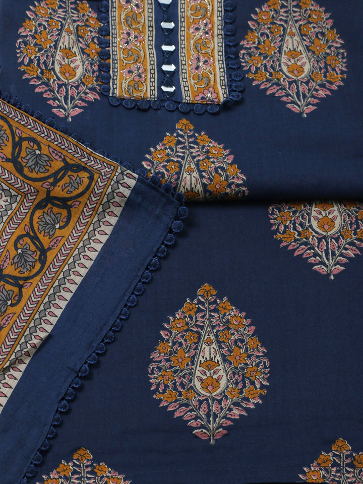 Embroidered Cotton Unstitched Suit With Pant &amp; Dupatta