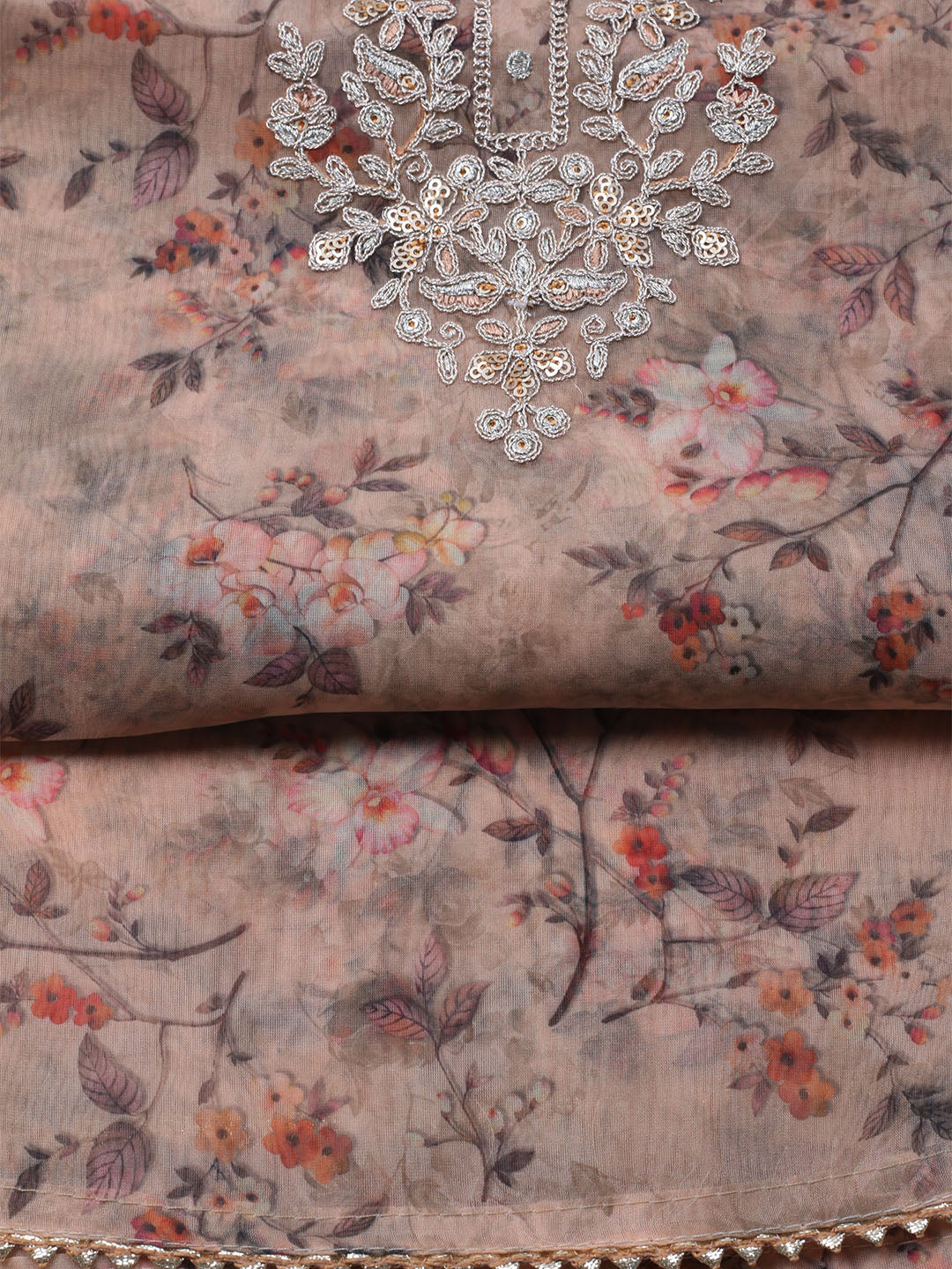 Neck Embroidered Organza Unstitched Suit With Dupatta