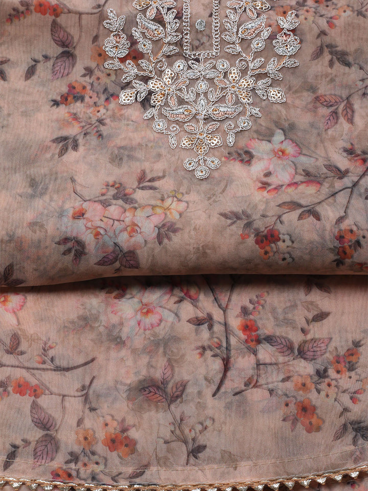 Neck Embroidered Organza Unstitched Suit With Dupatta