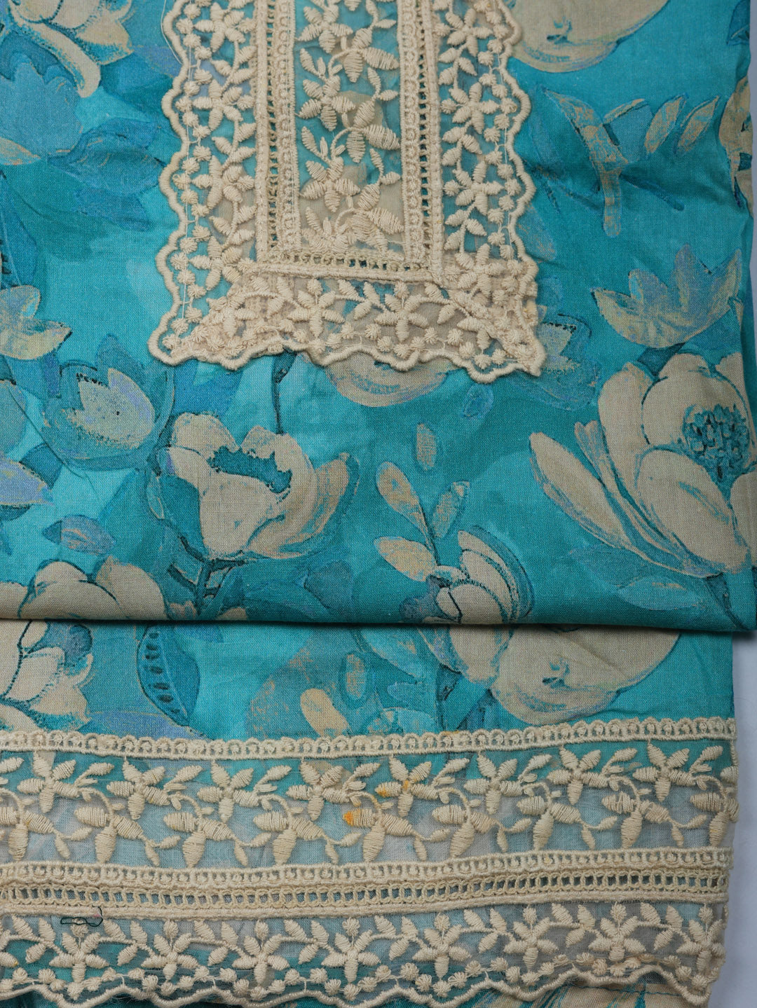 Plain Cotton Blend Unstitched Suit With Pant &amp; Dupatta