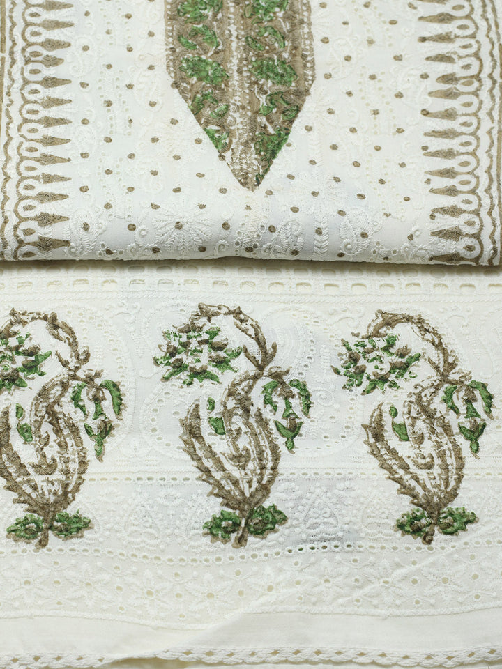 Printed Cotton Blend Unstitched Suit With Pant &amp; Dupatta