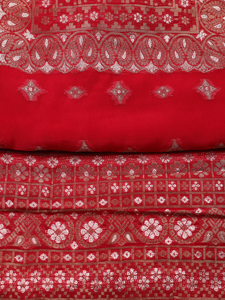Woven Design Chanderi Unstitched Suit With Pant &amp; Dupatta