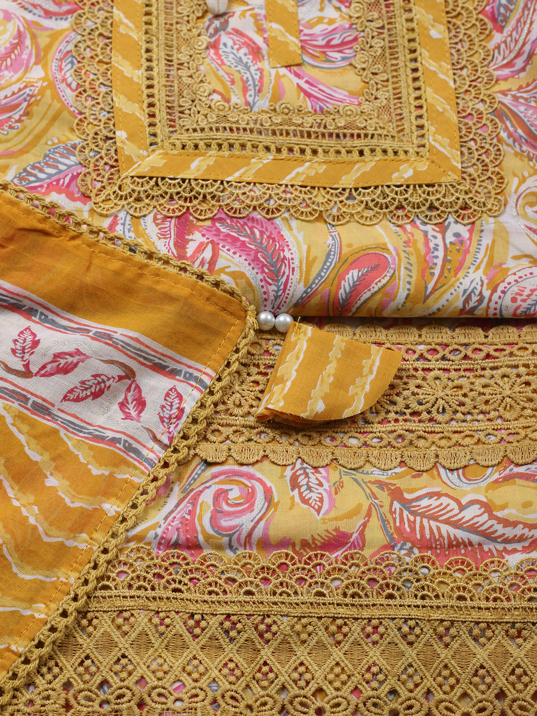 Embroidered Cotton Blend Unstitched Suit With Pant &amp; Dupatta