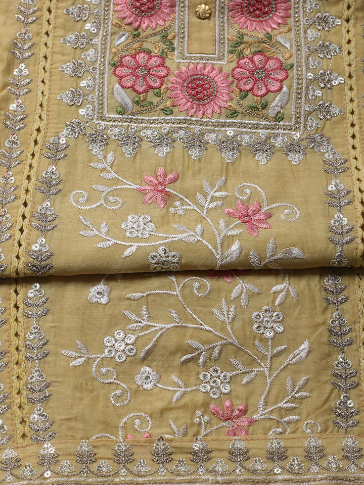 Embroidered Chanderi Unstitched Kurta With Pant &amp; Dupatta