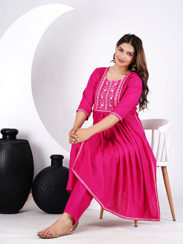 Neck Embroidery Rayon Kurta With Pants