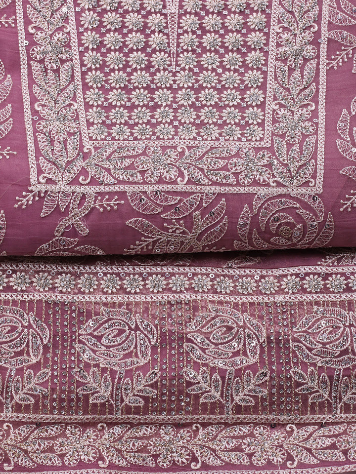 Embroidered Organza Unstitched Suit With Pant &amp; Dupatta