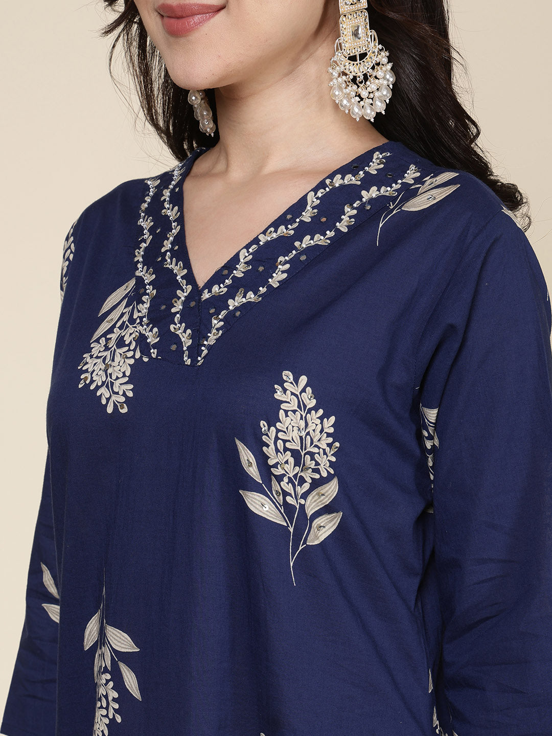 Printed Cotton Blend Kurta With Pants &amp; Dupatta