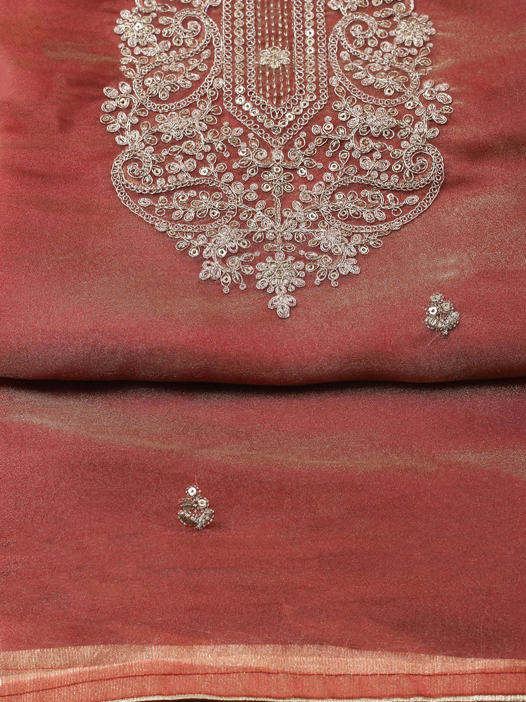 Embroidered Tissue Unstitched Suit With Pant &amp; Dupatta