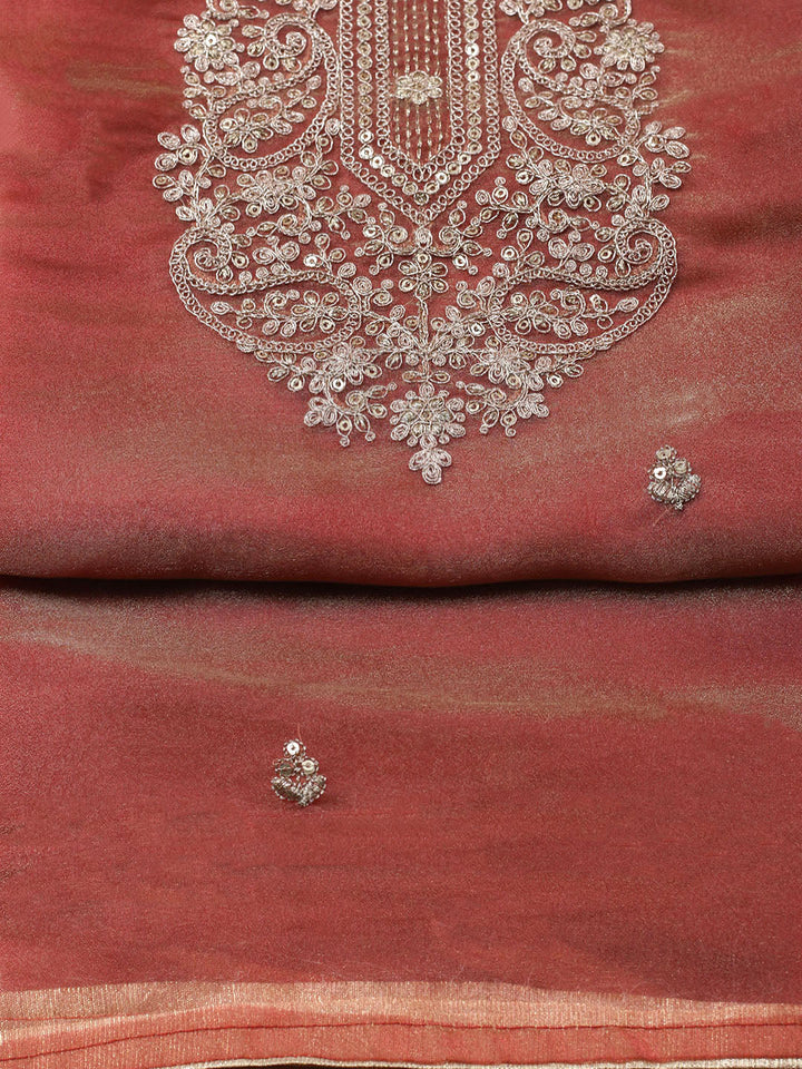 Embroidered Tissue Unstitched Suit With Pant &amp; Dupatta