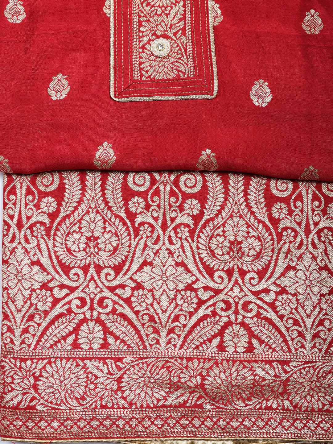 Embroidered Chanderi Unstitched Suit With Pant &amp; Dupatta